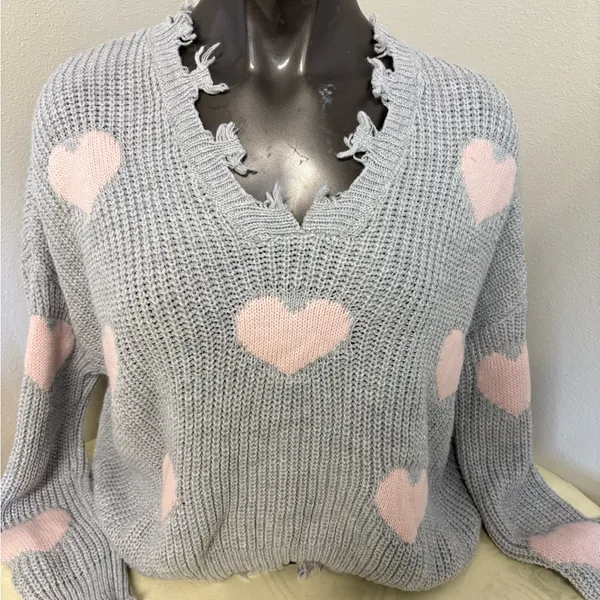 No Boundaries Juniors' Chewed Conversational Sweater - Image 2