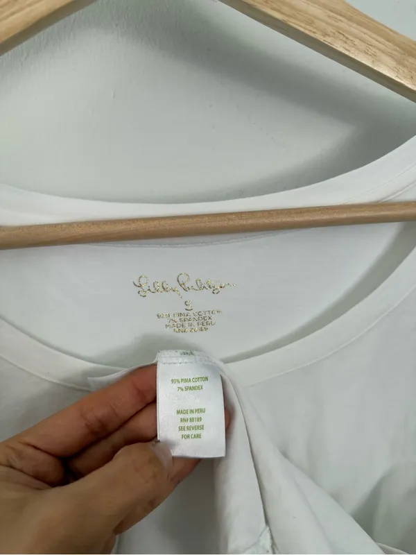 Lilly Pulitzer Small Ruffle Sleeve Scoop Neck Tee White Pima Cotton Preppy - Image 2