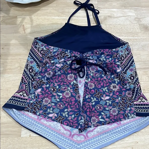 Kona Sol Pink and Blue Swim Coverup with Geometric Design - Image 3