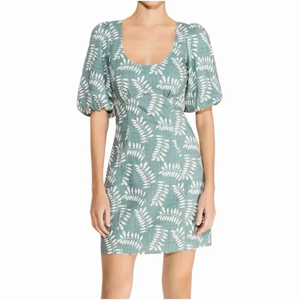 Parker Cammie Blue Tropical Puff Short Sleeve Mini‎ Dress Women's Size 10 Mini - Image 3