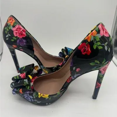 Betsey Johnson Vibrant Floral Rose Bow Multicolor 4" High Heels Shoes Size 7 M - Image 11
