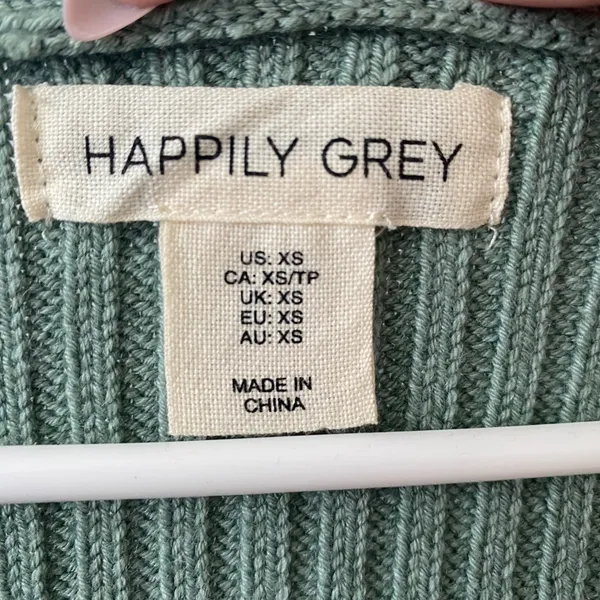 Happily Grey Cotton Clean Office Siren Academia Ribbed V-Neck Cardigan XS Green - Image 4