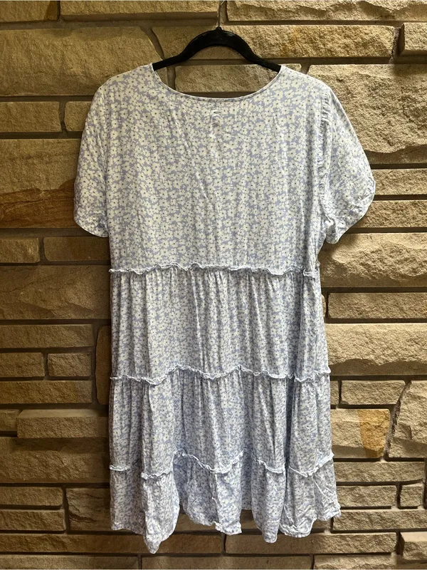 J.Crew V-neck Ruffle Tiered Mini Dress Blue Floral Sundress Babydoll XL - Image 3