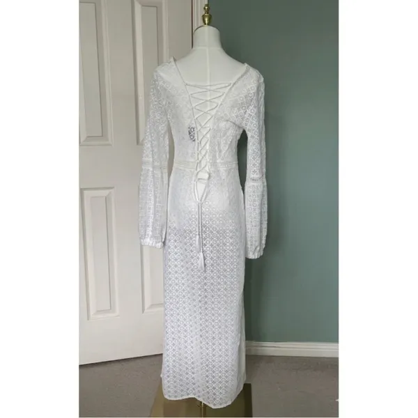 Vici Crochet Unlined Long Sleeve Maxi Dress Size S White Bridal Honeymoon - Image 5