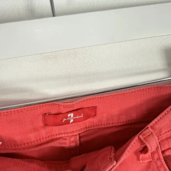 7 For All Mankind Alexa Wide Leg Cropped Jeans Red Raw Hem Boho Womens 30 - Image 3