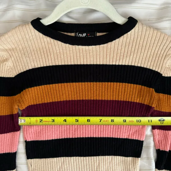 Cute Multicolor Striped Colorful Round Neck Slim Fit Sweater Size Medium - Image 6
