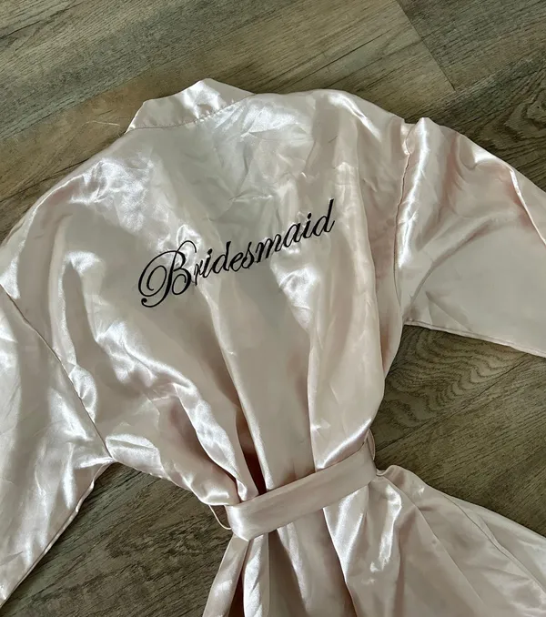 David's Bridal “Bridemaid” Champagne silky rob size L - Image 6