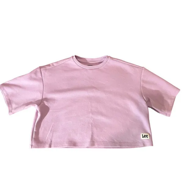 Lee Cropped T-Shirt Women's XS Pink Short Sleeve Crew Neck Logo Hem‎ - Image 3