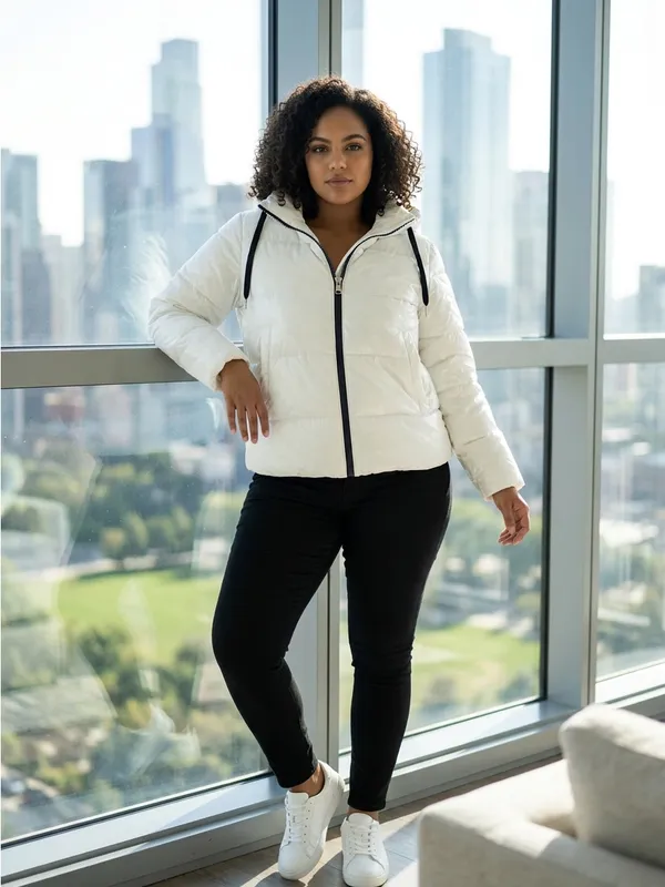 NWOT Two by Vince Camuto White Hooded Puffer winter Jacket sz Medium - Image 3
