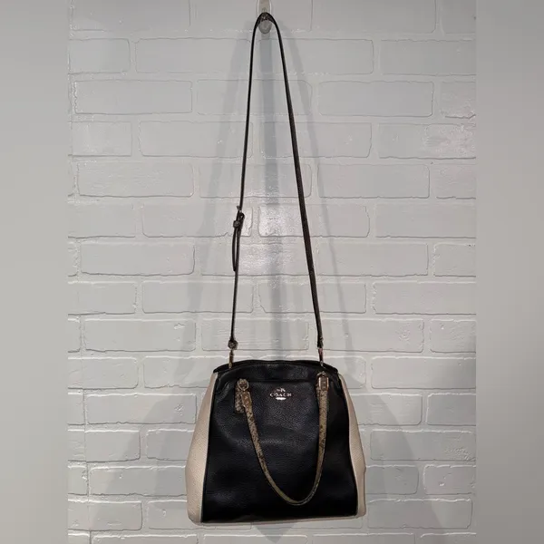 Coach Minetta Snakeskin-Patterned Black and Cream Crossbody Bag - Image 11