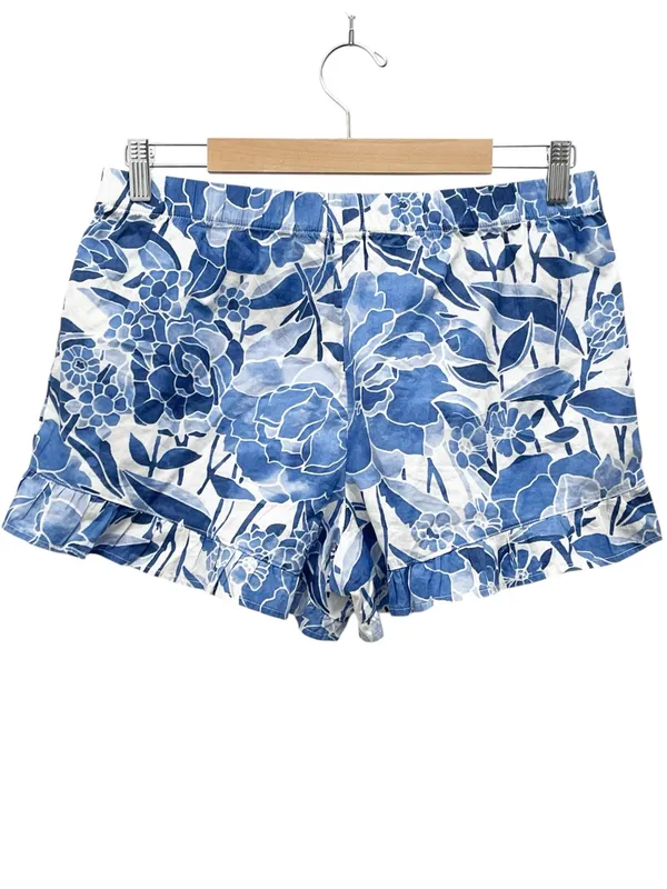 GAP 2 Pc Pajama Set Sz Medium Blue Floral 100% Cotton Ruffle Sleep Shorts Lounge - Image 9