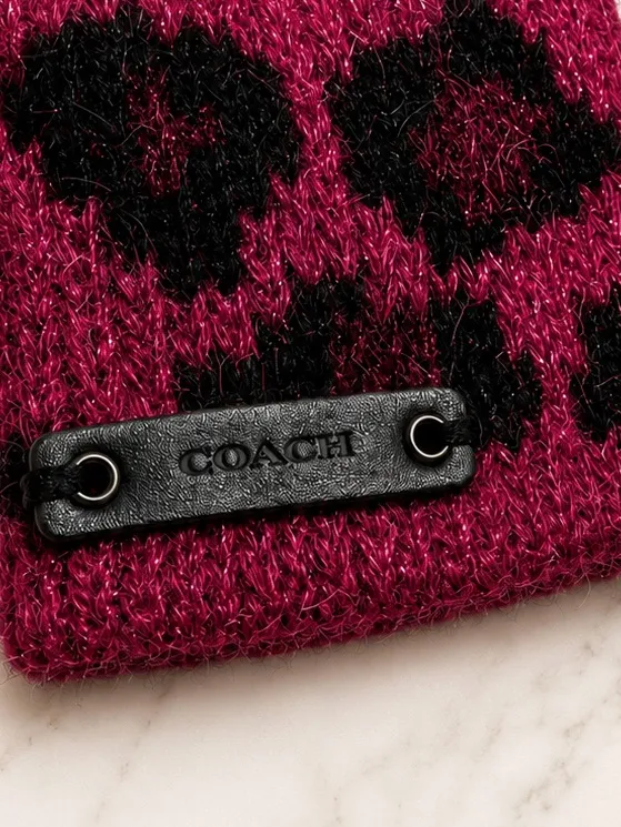 COACH Ocelot Angora Blend Tech Touch Gloves Raspberry Shimmer EUC - Image 4