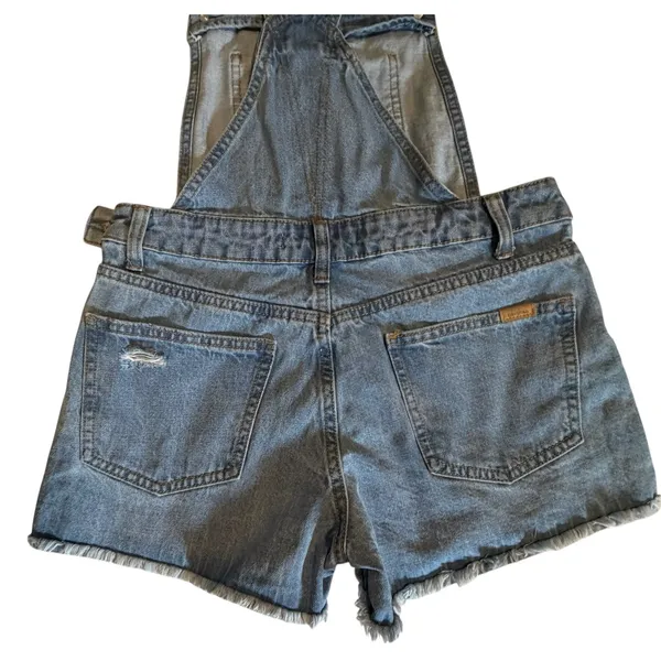 Bershka Denim Shortalls Light Wash Distressed Jean Overalls Womens Size Small - Image 9