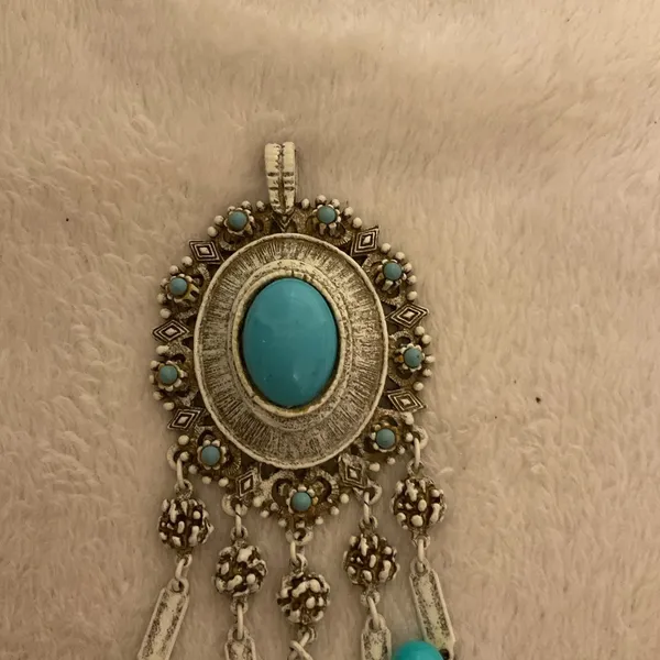 Turquoise and Silver Bohemian Brooch - Image 2