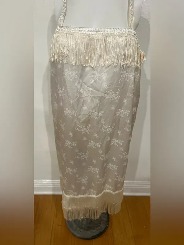 Women's Ivory Fringe Trim Satin Slip Dress - Image 5