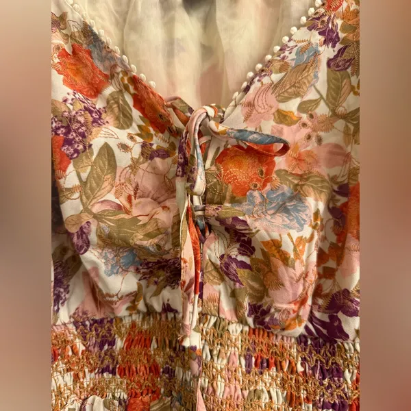Torrid Harvest Floral Georgette Eyelet Smocked Waist Puff Sleeve Top - size 1 - Image 3