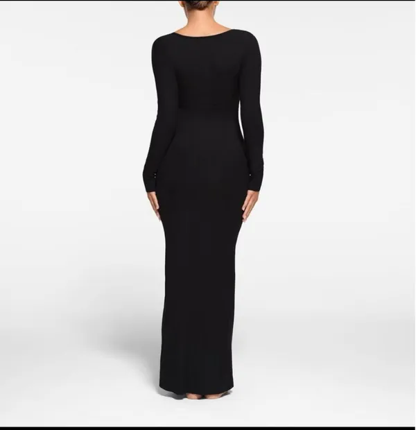 SKIMS Black Long-Sleeve Scoop-Neck Maxi Dress - Image 3