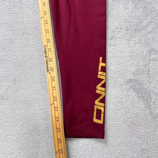 Virus x Onnit Hi-Waist Performance‎ Leggings M Women Maroon Gold Logo Training - Image 9