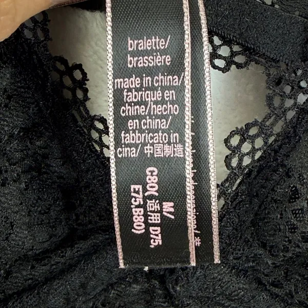 Victoria's Secret Black Floral Lace‎ Bralette Unlined Wireless Scalloped M DL3 - Image 5