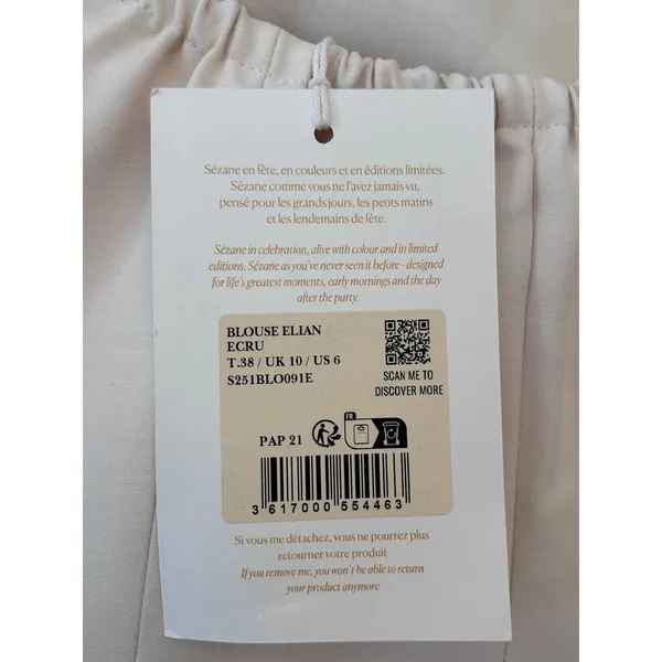 Sézane Strapless Blouse Elian /Tube Top Ecru size 38 US6 New with tags - Image 4