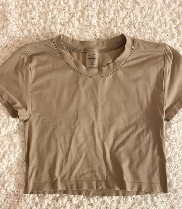 Aritzia Sundays Best Beige Cropped Tee - Image 2