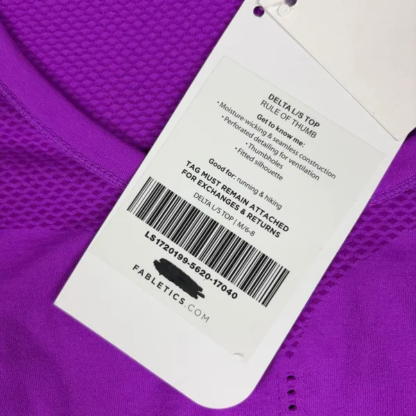 Fabletics‎ Delta Shirt Womens Medium Purple Long Sleeve V-Neck Moisture Wicking - Image 4