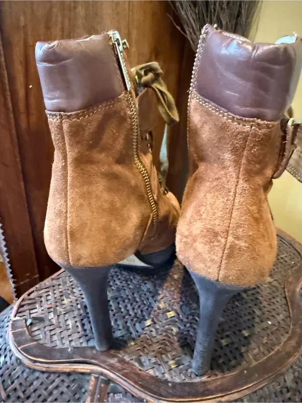 Michael Kors Chestnut Suede Lace-Up Ankle Boots - Image 4