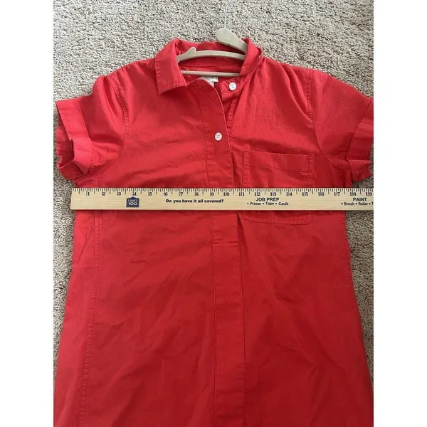 J. Crew Collared Red Coral Popover Button Shirt Dress Size XS Career Preppy - Image 6