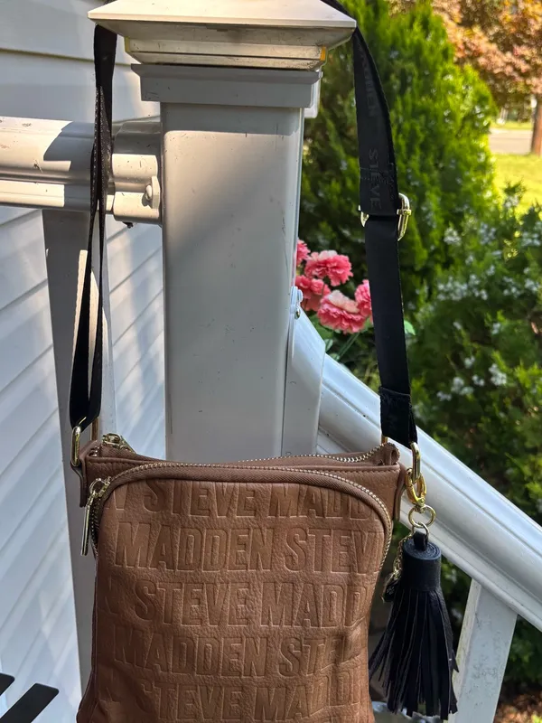 Steve Madden Taupe Embossed Crossbody with Black Tassel Strap - Image 8