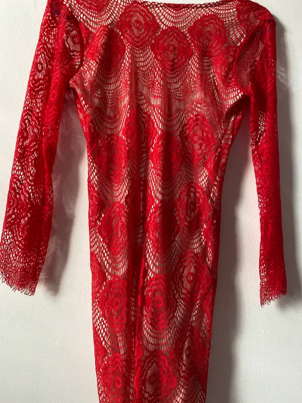 Vintage Red Lace Dress Size S petite - Image 4