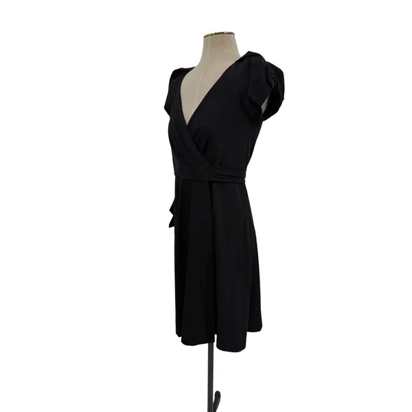Diane Von Furstenberg Peyton Wrap Dress Puff Sleeve Knee Length Black 4 - Image 5
