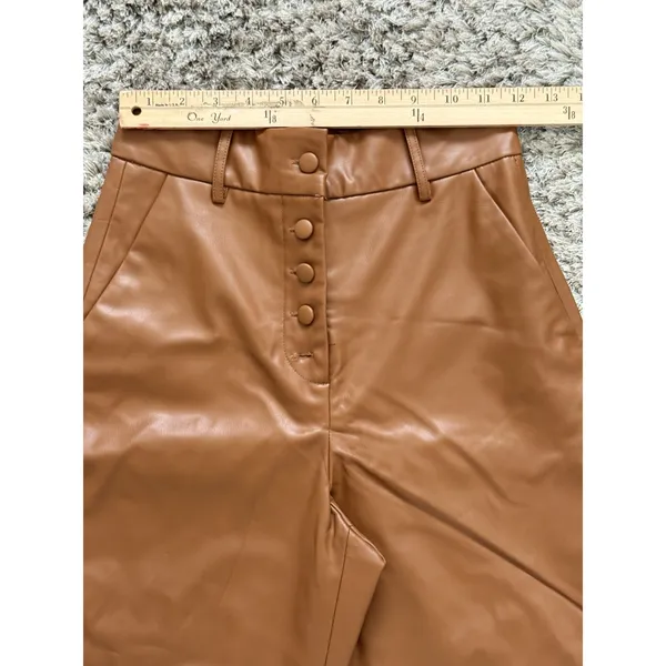 Zara Women’s Brown Faux Leather High Waisted Wide Leg Pants Button Fly XS NWT - Image 9