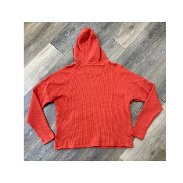 Carhartt Womens Large Relaxed Fit Waffle Knit Hoodie Orange Pullover Thermal - Image 2