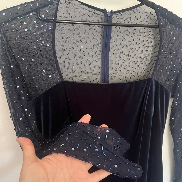JS Boutique Y2K Velvet Beaded Sheer Formal Dress 12 Whimsigoth Dark Romantic - Image 4