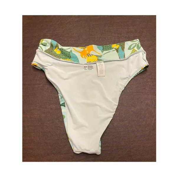 Aerie High Cut Cheeky Blue Green‎ Leaf Bird Bikini Bottom Large Beach Resort - Image 4