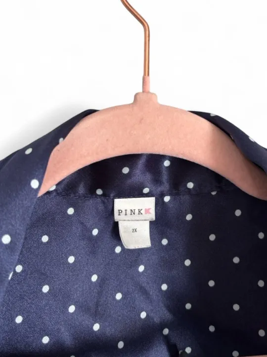 PINK Victoria's Secret Signature Satin Long Pajama Set Navy Polka Dot Size 2XL - Image 4