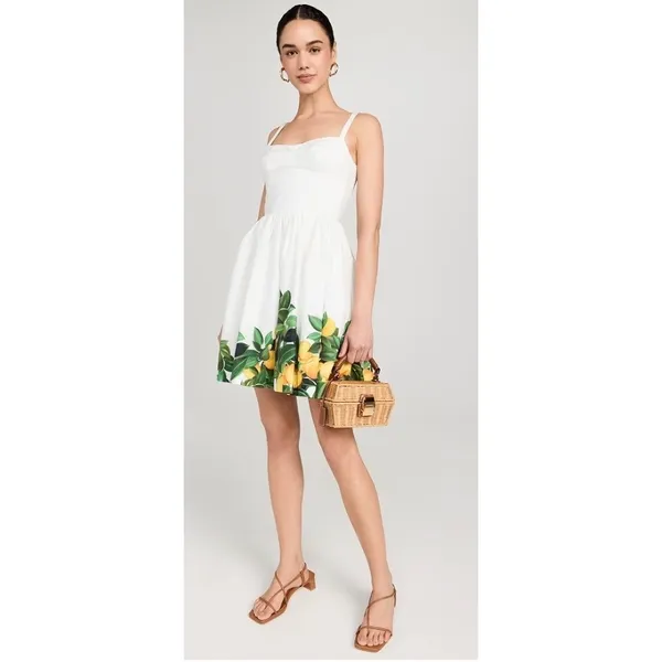 Amanda Uprichard Napoli Lemon Print Cotton Mini Dress White Size‎ S - Image 4
