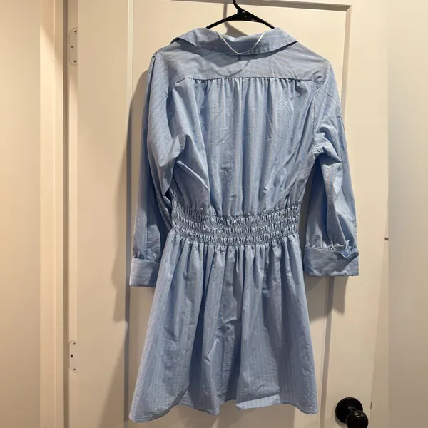 Zara‎ Light Blue Striped Shirt dress size L - Image 2