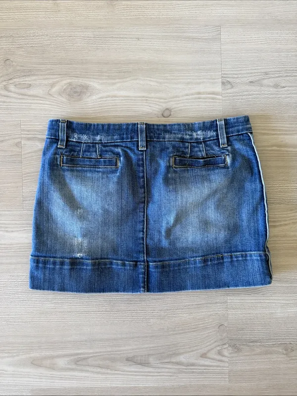 Vintage Y2K Bebe Denim Mini Skirt Low Rise Distressed Made In USA - Image 4