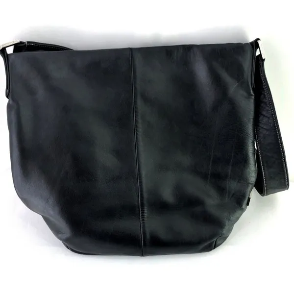 Perlina New York Soft Black Leather Shoulder Bag Purse Medium Credit Cards Zip - Image 2