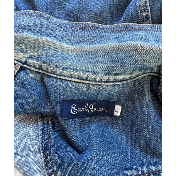 Vintage ‘90s Earl Jean Faded Medium Wash Button Front Denim Trucker Jacket - Image 8