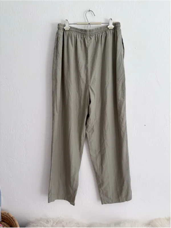 Women's Unbranded Silk Trousers Green Size 1X Silk Noil Raw Silk Drawstring - Image 2