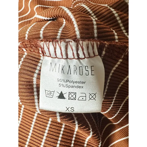 Mikarose Women's XS Rust Striped Ribbed Long Sleeve Top‎ Minimalist Earth Tones - Image 8