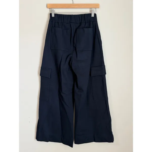 ME+EM Wide Leg Pants Women 2 Navy Blue Cargo High Waist Viscose Twill 023TJ426 - Image 3