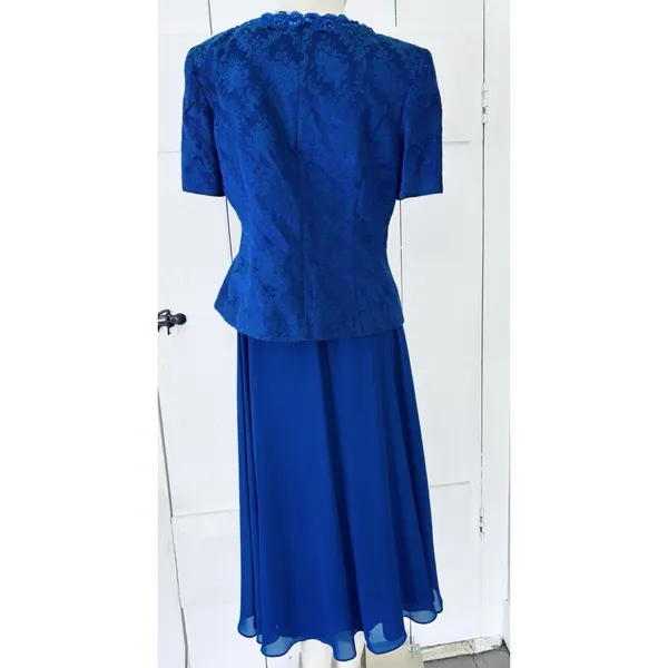 Vintage Nah Nah Collection Beaded Jacket Dress Womens 8 Navy Blue Pleated Lined - Image 2
