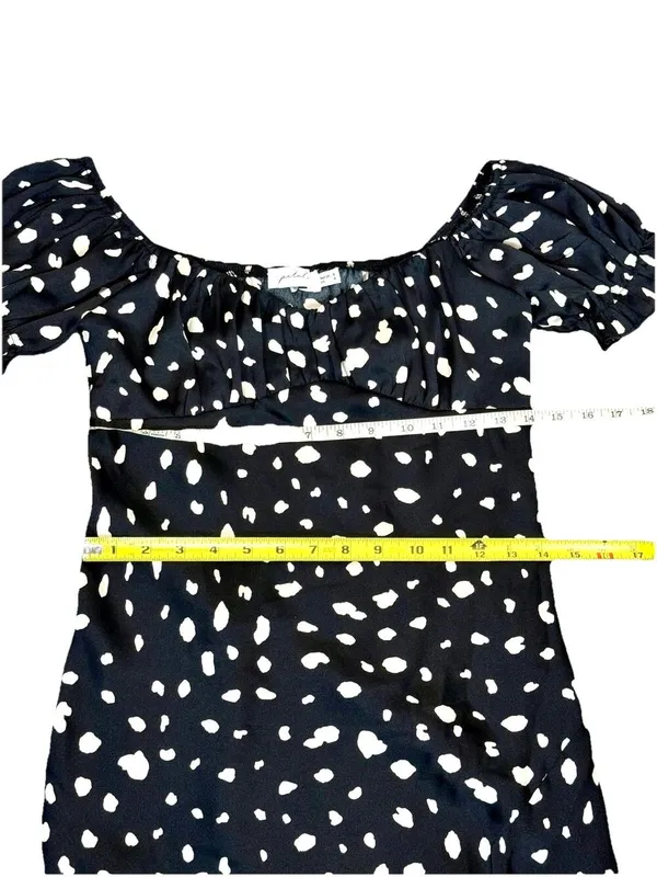Petal & Pup Off the Shoulder Polka Dot Midi Dress 4 Black White Puff Sleeve Slit - Image 6