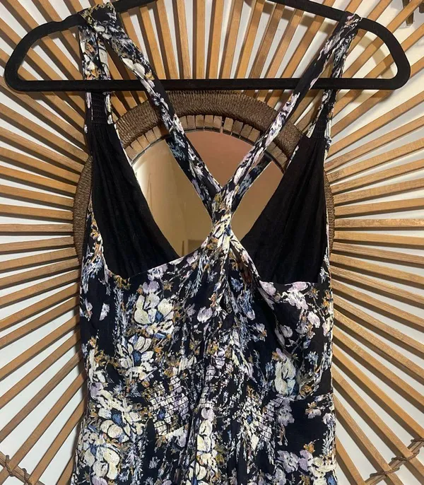 Free People Washed Ashore Black Floral Criss Cross Back Mini Dress Whimsigoth - Image 8