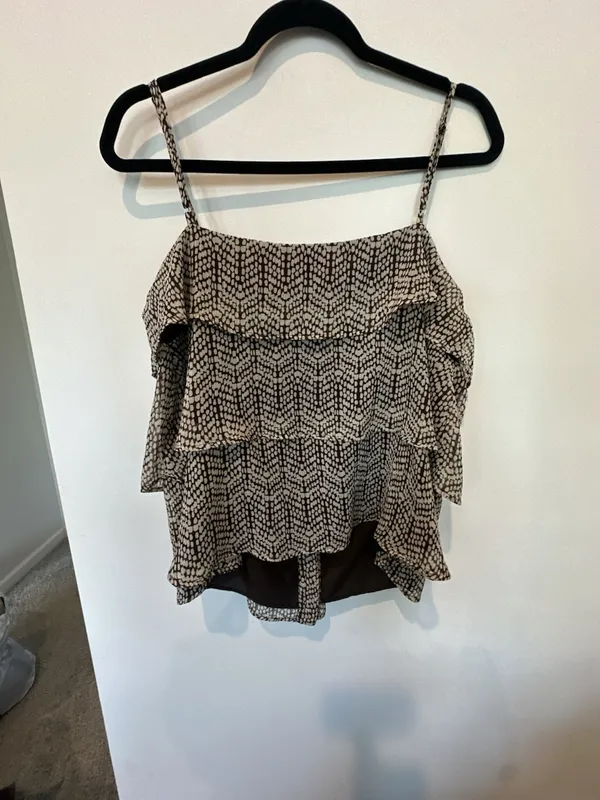 a.n.a A New Approach Brown and Beige Patterned Layered Ruffle Spaghetti Strap To - Image 4