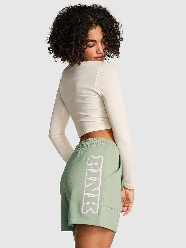PINK Victoria's Secret Sage Green Logo Sweat Shorts Women size large - Image 2