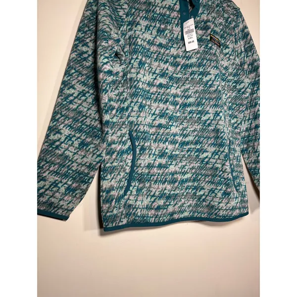 L.L. Bean Sweater Fleece Pullover Teal Gray Abstract Cabin Gorpcore NWT Small Blue - Image 4